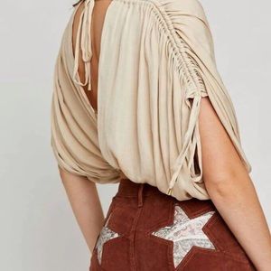 Free people pearl island off shoulder ruched blouse bohemian gypsy cowgirl coast